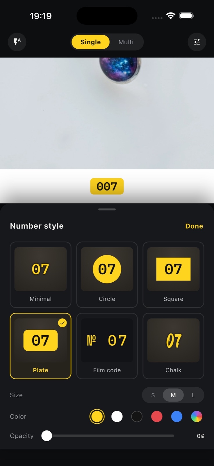 Style panel with six number styles and live preview above